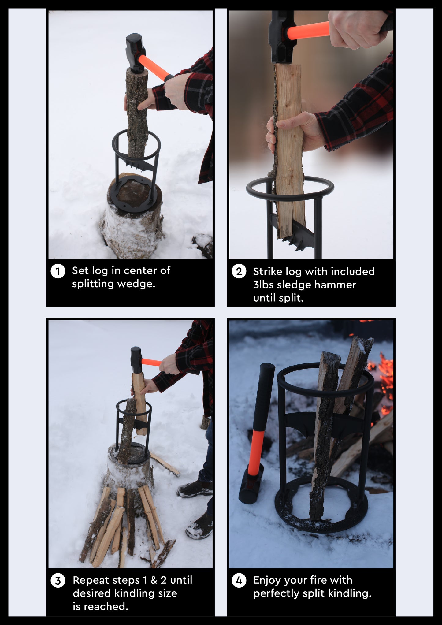 Large Wood Kindling Splitter with 4 lbs Hammer/Mallet