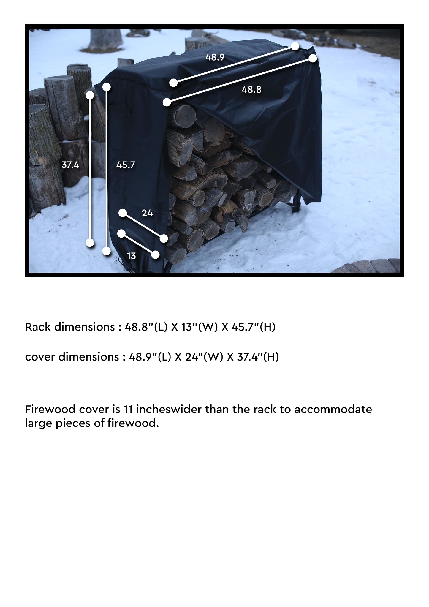 BLUE HOME 4' Heavy Duty Indoor Outdoor Firewood Storage Rack